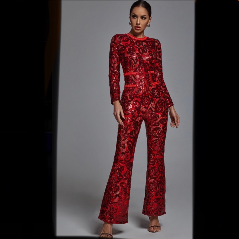 BRAND NEW TAGS RED LACE JUMPSUIT WOMENS